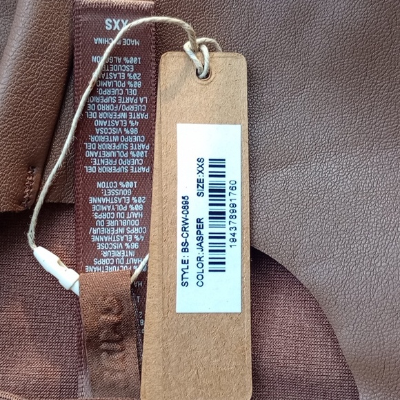 NWT SKIMS Faux Leather Crew Neck Bodysuit in Jasper Size XXS - Picture 4 of 7